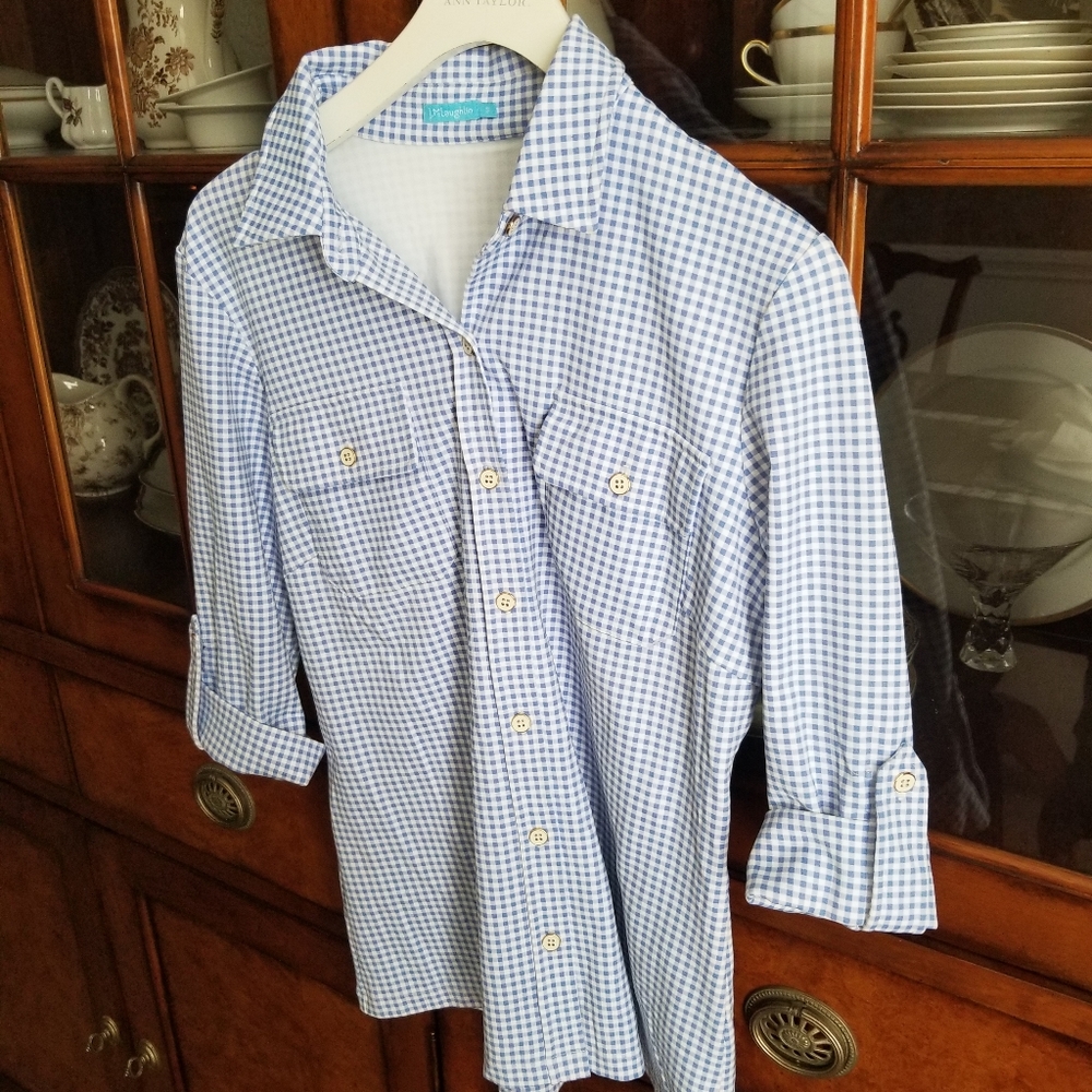 3/4 length button up shirt
